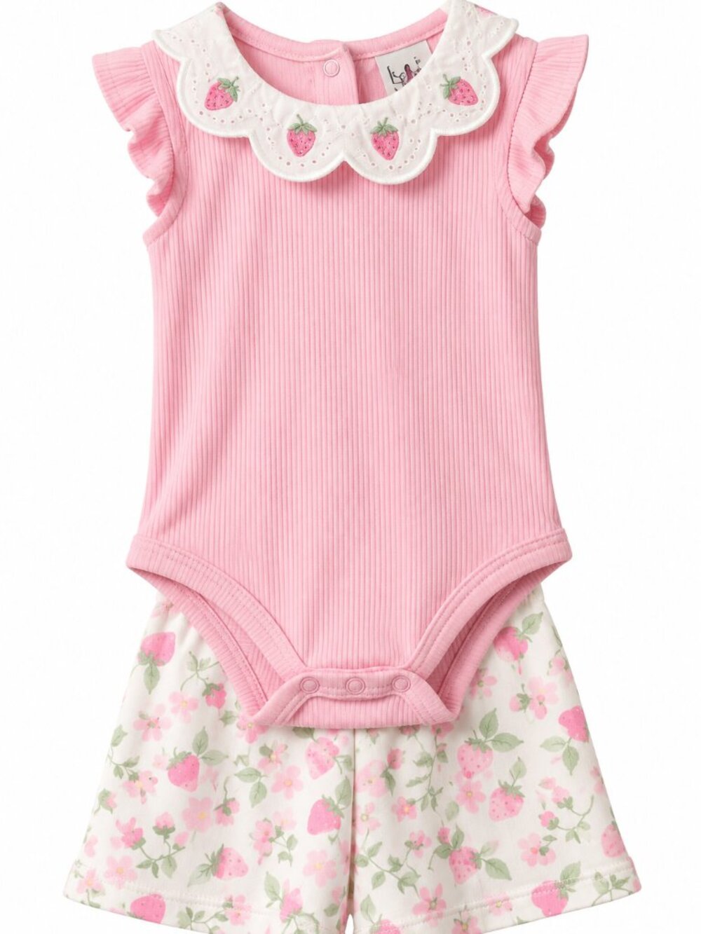 Nicole Miller Baby Girls 6-9M Strawberry Floral Bodysuit & Pants 2 Piece Set